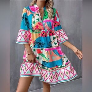 NWOT - Multicolor Mini Dress - Size Large